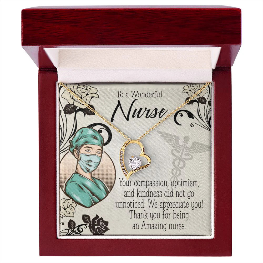 Thank Your Nurse Forever Love CZ Heart Necklace Yellow Gold Luxury Box